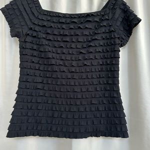 FRANK LYMAN DESIGN black tiered ruffle shirt.  8